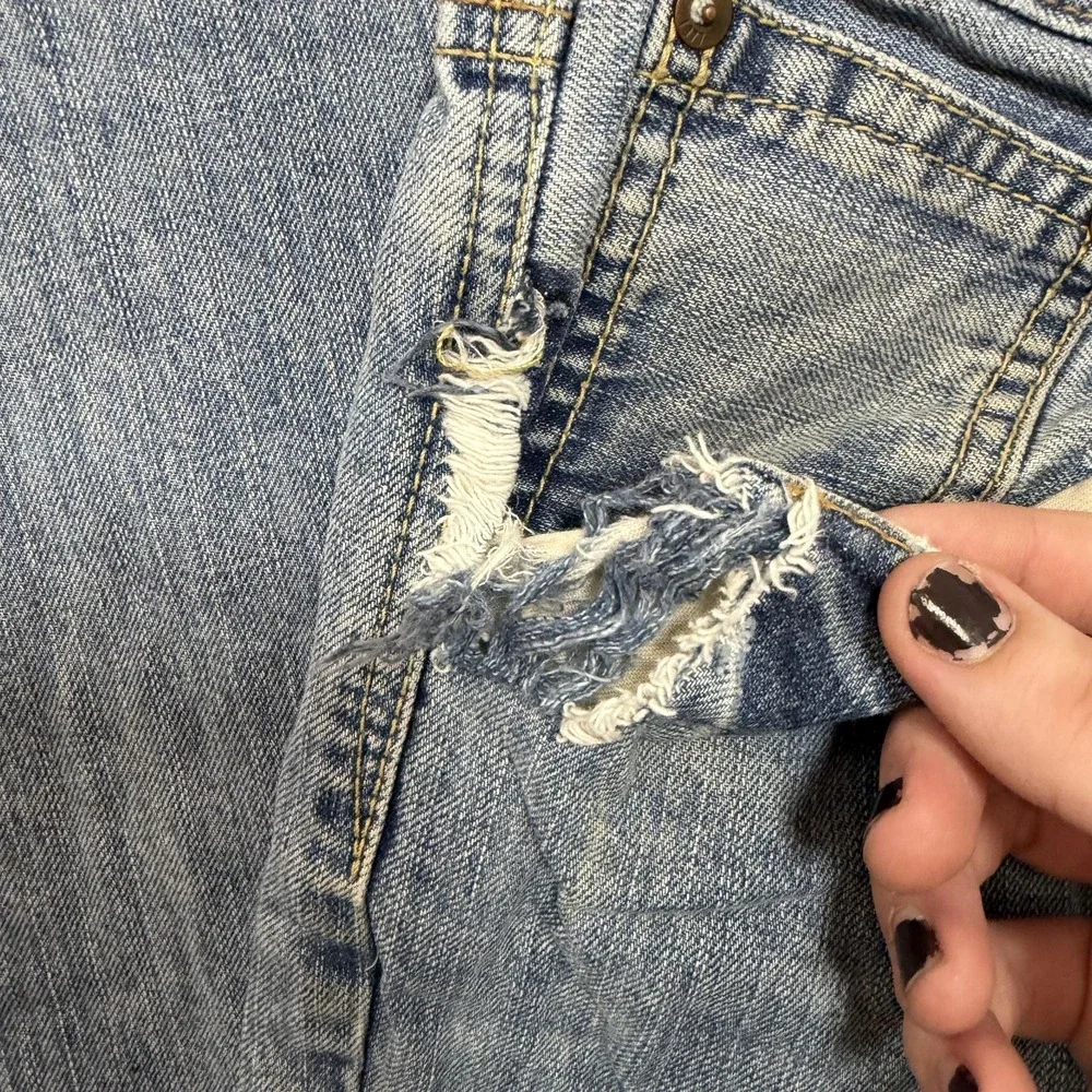 Y2K American Eagle Jeans Mens 33x30 Light Wash Denim Relaxed Straight Distressed